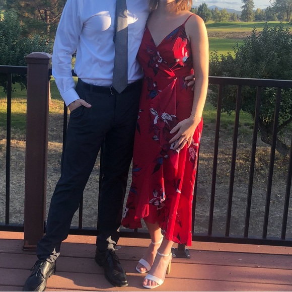 Chelsea 28 Red Tropical Floral Print Spaghetti Strap Maxi Dress - Size XS - Picture 8 of 8